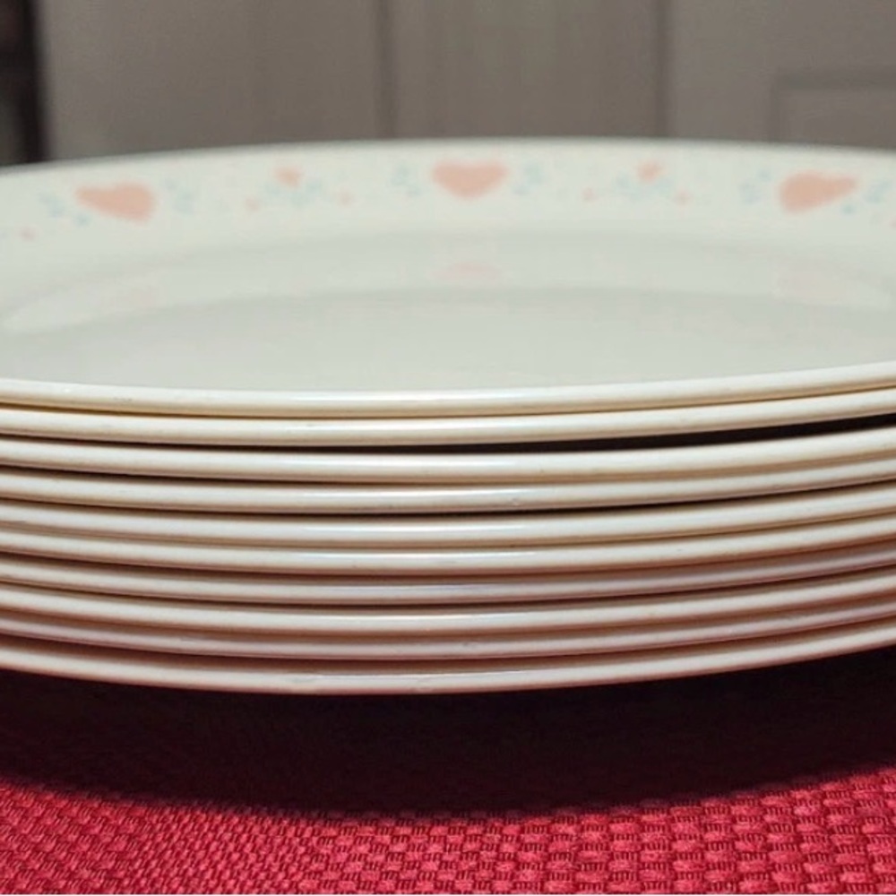 Forever Yours Dinner Plate 10 Set with Pink Heart Accent